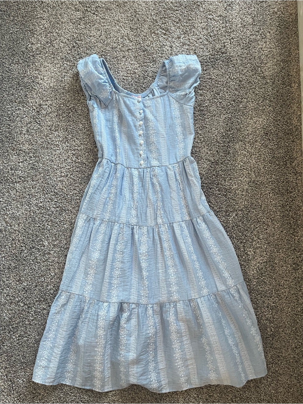 Girls Light Blue Tiered Button-Front Dress